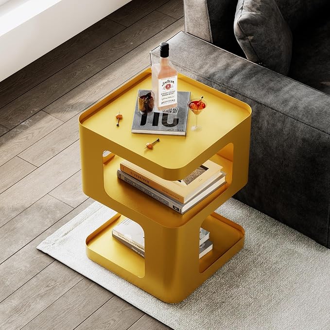 Gold Side Table, Modern end Table, Unique nightstand, Bedside Tables, Metal - Image 2