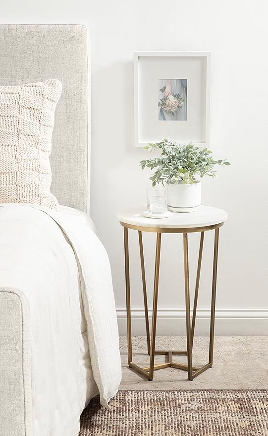 Kate and Laurel Solvay Round Metal and Wood Side Table, Walnut and Antique Brass - Image 4