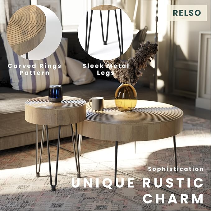 Relso Aspen Round Nesting Coffee Table Set of 2 – Solid Wood Nesting Tables - Image 4