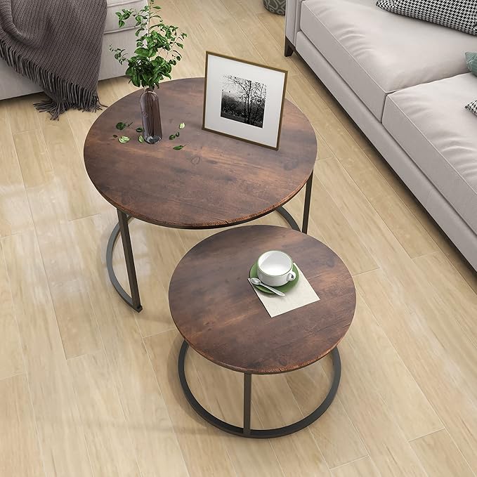 Industrial Round Coffee Table Set of 2 End Table - Image 3