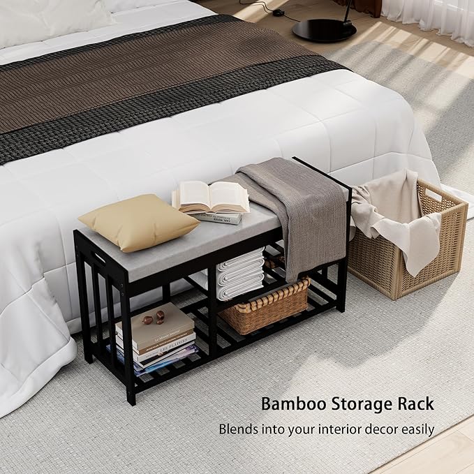 3-Tier Bamboo Shoe Rack Bench, Shoe Storage Organizer Bench, Entryway Benchs - Image 6