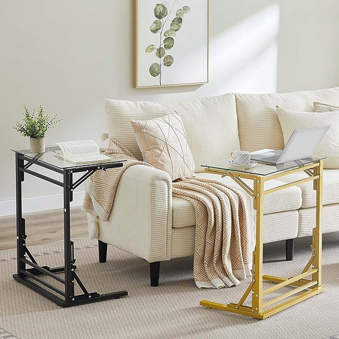 Tatub 24" Folding C Shaped End Table, Small Tempered Glass Side Table - Image 4