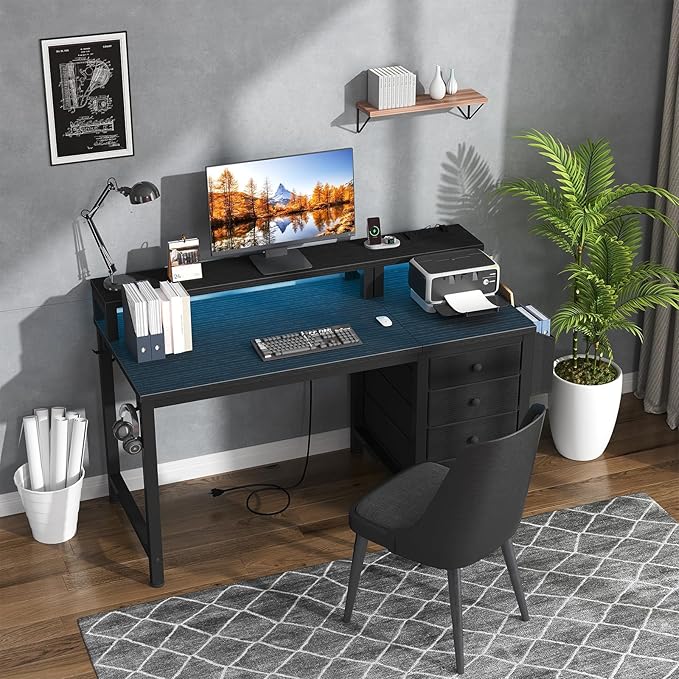 Lufeiya Gaming Desk with LED Lights and Power Outlets, 47 inch Computer Desk - Image 2