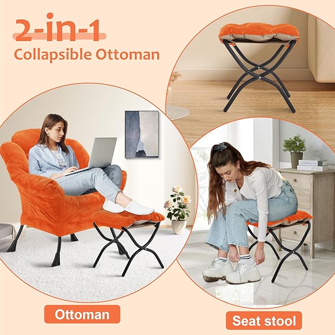 Fabric Lazy Chair with Ottoman, Oversized Upholstered Sofa Chair - Image 6