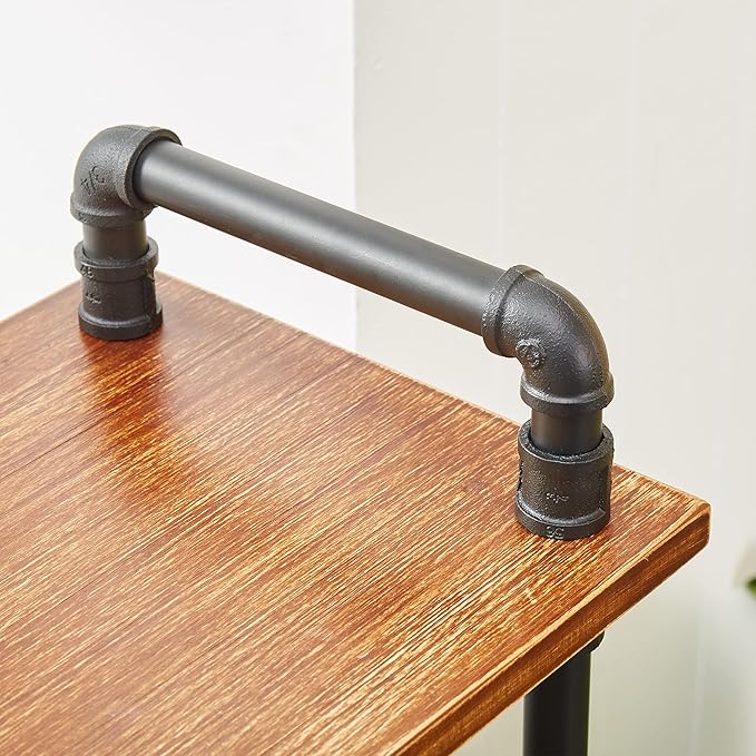 Industrial Bookshelf, 5 Shelf Bookcase, Rustic Brown Pipe Shelving - Image 9
