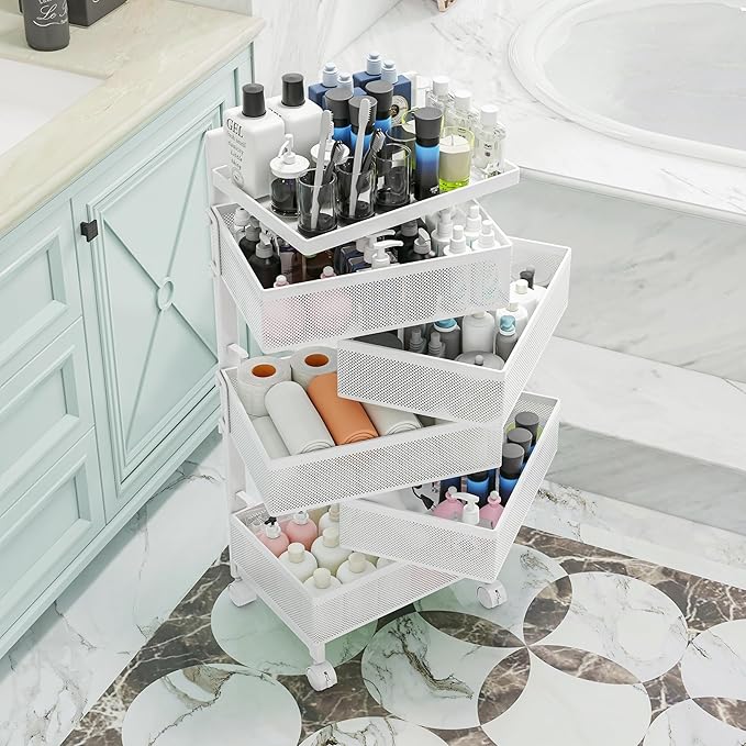 Fruit Basket for Kitchen No Assembly, Rolling Rotating Storage Cart, Bathroom - Image 5