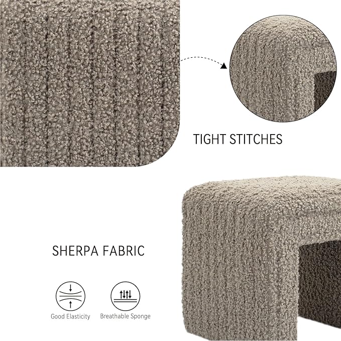 Get Set Style Vanity Stool Chair, Modern Wool Ottoman Foot Stool - Image 4