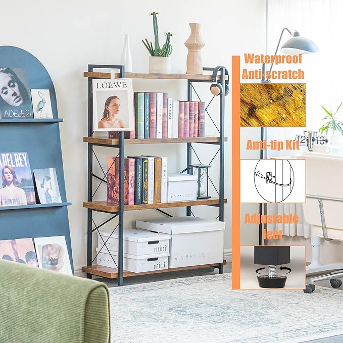 Bookshelf, 4 Tier Bookshelf, Tall Bookcase - Image 4