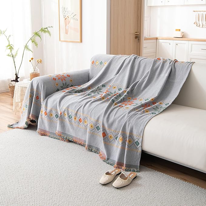 STACYPIK Boho Gray Jacquard Couch Cover, Sofa Cover - Image 8