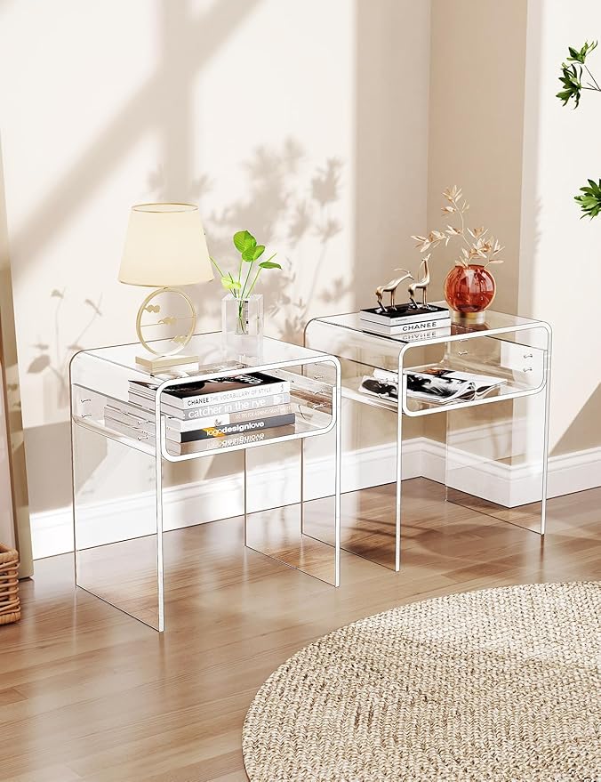 Clear Acrylic End Table 2-Tier Bedside nightstand - Image 5