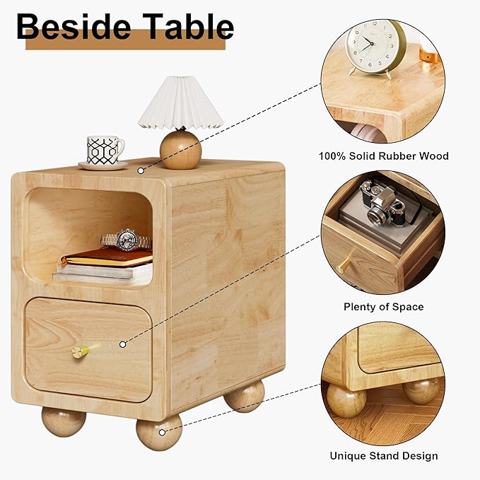 Solid Wood Night Stand, Narrow Night Stand - Image 5