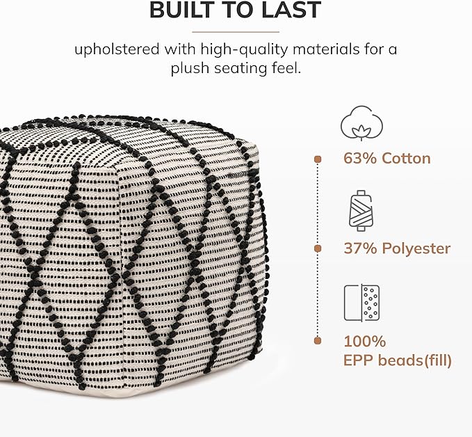 Anji Mountain 100% Handmade & Handcrafted Comfortable Home Décor Pouf Ottoman - Image 4