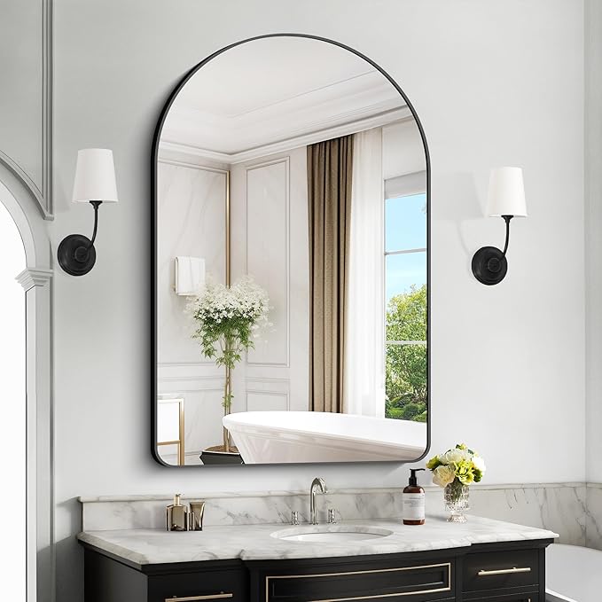 Arched Bathroom Mirror, Wall Mounted Mirror, Living Room, Hanging or Leaning by GLASHOM