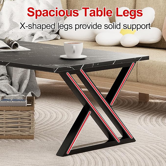 Coffee Table Living Room Table Black Center Table, Simple Modern Faux Marble - Image 9