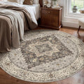 Tangsoo Vintage Round Rug 5ft, Washable Circle Rug, Non Slip Boho Round Area Rug by Tangsoo