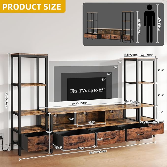 DWVO Entertainment Center with Bookshelves, LED TV Stand - Image 3
