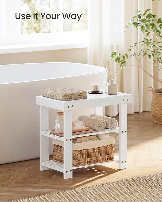SONGMICS Shoe Rack Bench, 3-Tier Bamboo Shoe Storage Organizer, Entryway Bench - Image 5