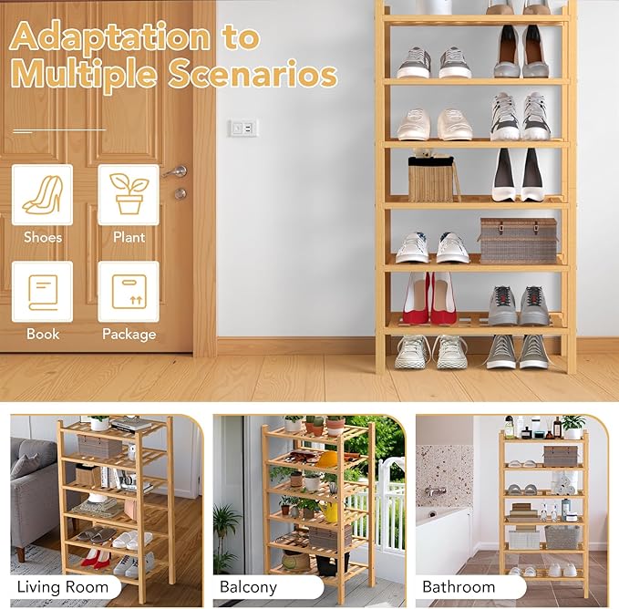 Haddockway small 6 Tier Bamboo Shoe Rack Storage Organizer, Small Space - Image 7