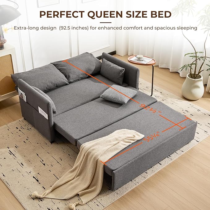 Furnimart 62" Queen Size Pull Out Sofa Bed, 3 in 1 Convertible Sleeper Bed - Image 6