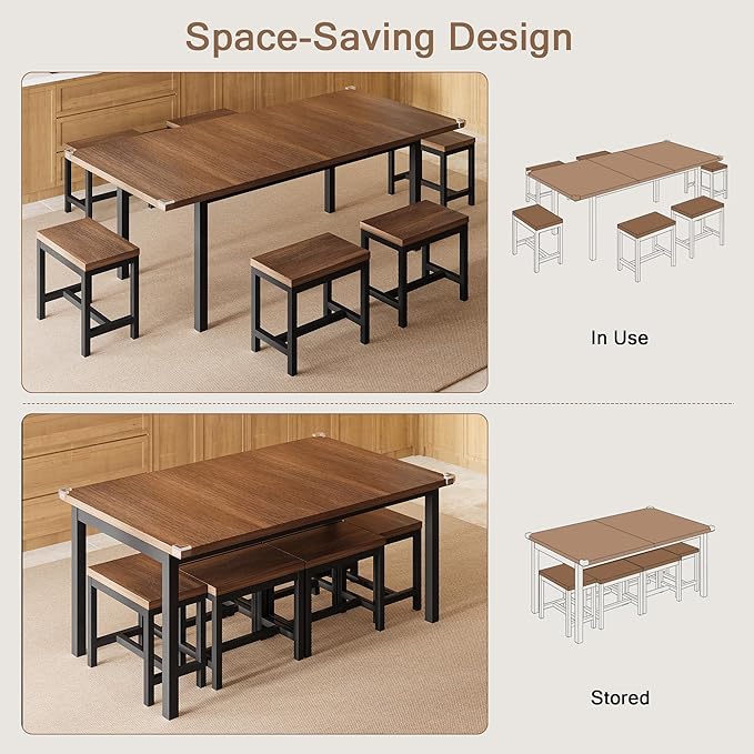 7-Piece Dining Table Set, Mid Century Modern Dinner Table - Image 5
