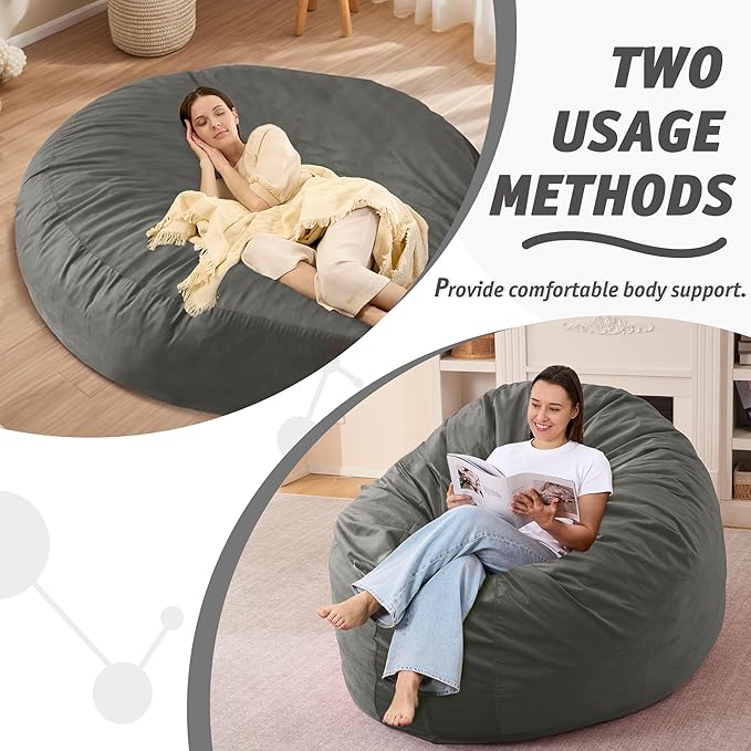 7FT Bean Bag Chair with Ultra Soft Velvet Cover Bean Bag Sofa with Memory Foam - Image 5