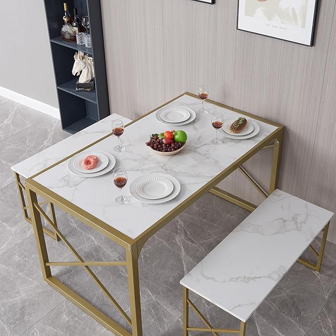 VECELO Kitchen Table with 2 Benches - Image 2