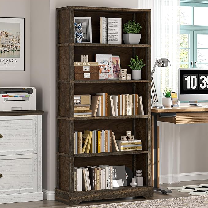 TVU 5-Shelf Wood Bookcase, 65 Inch Tall Bookshelf - Image 2