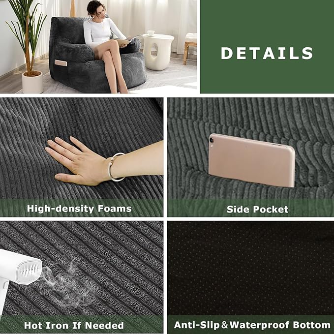 HIGOGOGO Giant Bean Bag Chair Sofa, Big Comfy Chair - Image 5