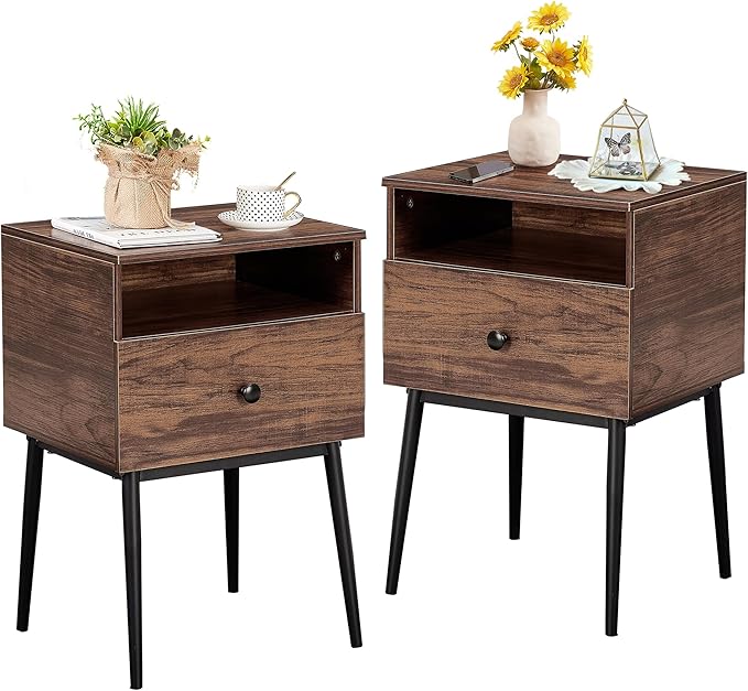 VECELO Modern Nightstands Set of 2, Square End Side Table by VECELO
