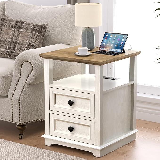 18" Wide End Table with Fast Charging Station Set of 2, 18” Wide Sofa End Table - Image 7