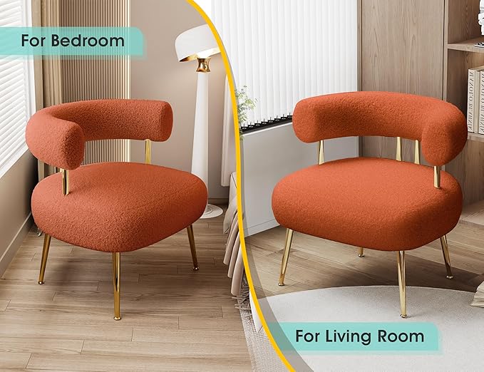 Mid Century Sherpa Boucle Accent Chair, Round Upholstered Barrel Arm Chair - Image 4