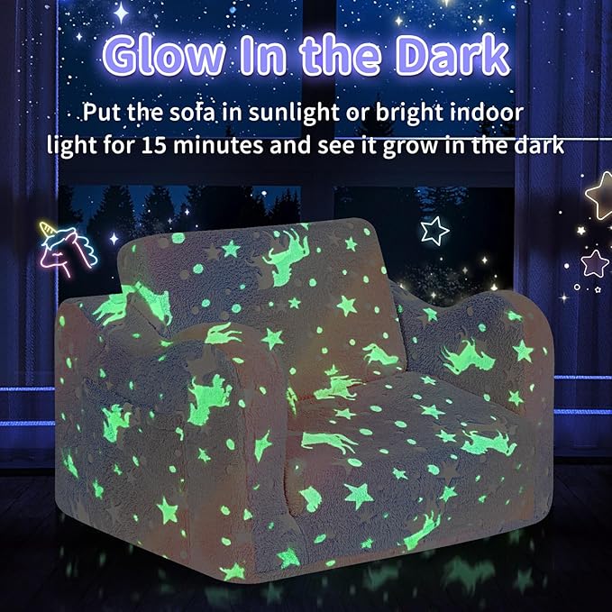 Kids Couch for Toddlers, 2-in-1 Kids Sofa Chair Glow in The Dark, Comfy Soft - Image 5