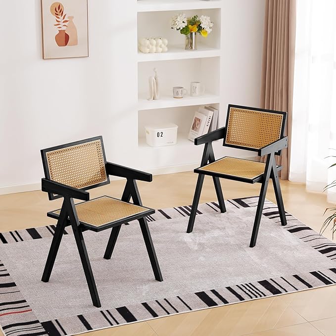 Tiita Rattan Accent Chairs, Mid Century Modern Dining Chairs Set of 2, Bamboo - Image 9
