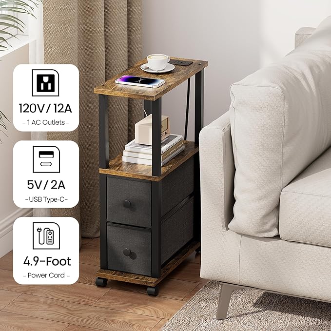 TUTOTAK Small Narrow End Tables, LED Side Tables - Image 5