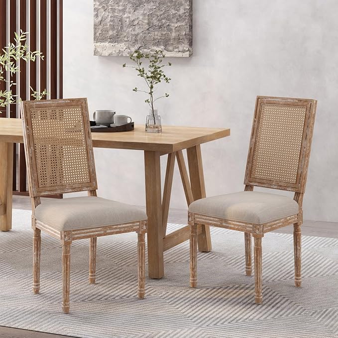 Merax Upholstered Solid Wood Dining Chairs Set of 2, French Country Style - Image 3