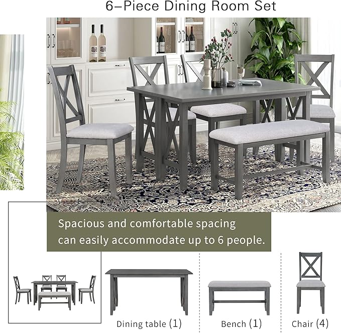 Ball & Cast 6-Piece Dining Table Set, Rectangular Dining Room Foldable Table - Image 9