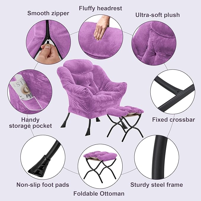 Fabric Lazy Chair with Ottoman, Oversized Upholstered Sofa Chair - Image 5