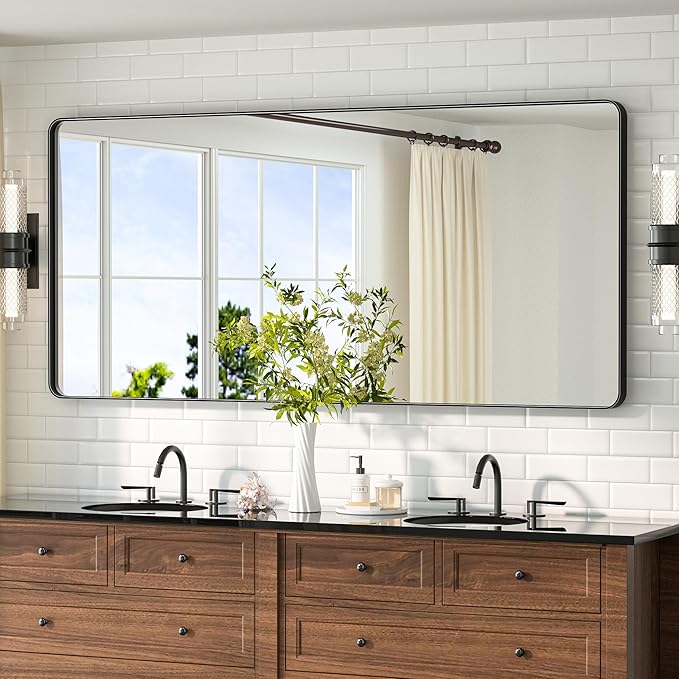 TETOTE Black Framed Mirrors for Bathroom 60 x 28 Metal Framed Bathroom Vanity by TETOTE