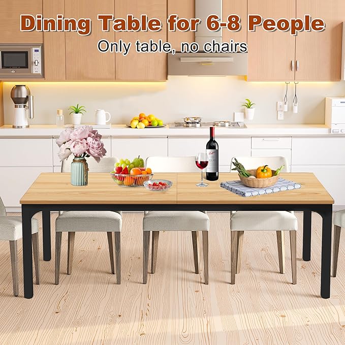 Rectangular Dining Table for 6-8, 78-Inch Modern Dinner Table Wooden Kitchen - Image 4