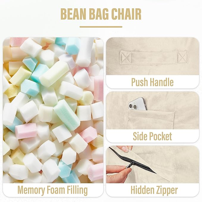 HABUTWAY Bean Bag Chair: Giant 6' Memory Foam Furniture Bean Bag Chair - 6Ft - Image 4