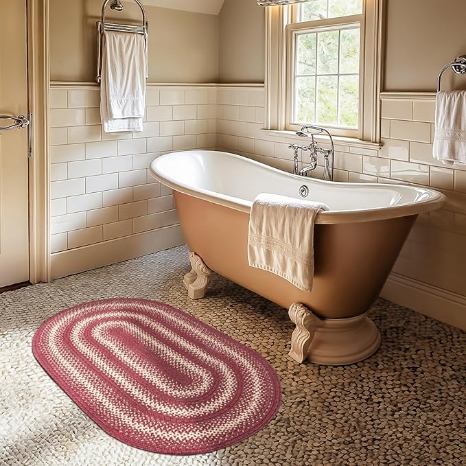 Autumn Maple Burgundy and Tan Oval Braided Rug, Everywhere by Homespice