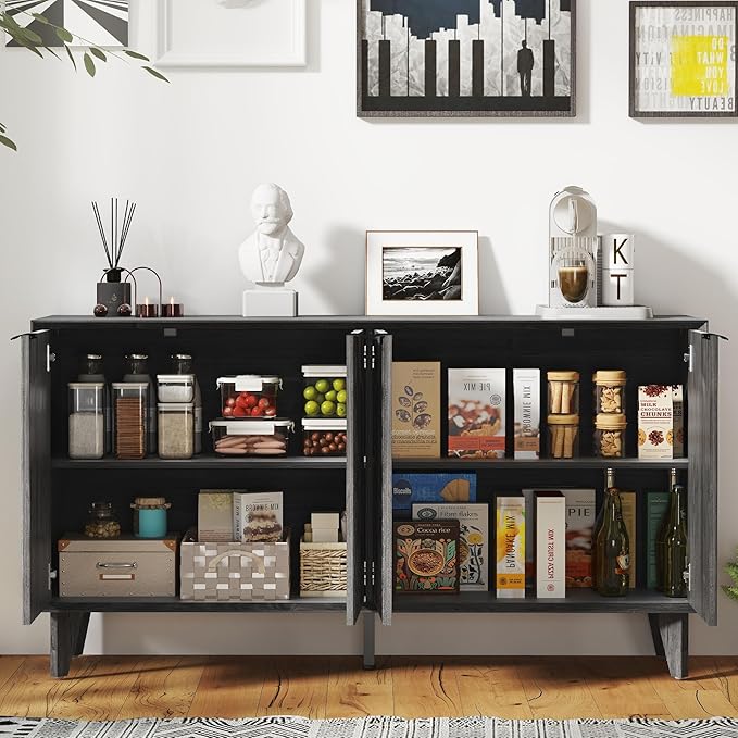 Fluted Cabinet with Storage, Buffet Storage with 4 Doors, Buffet Sideborad - Image 3