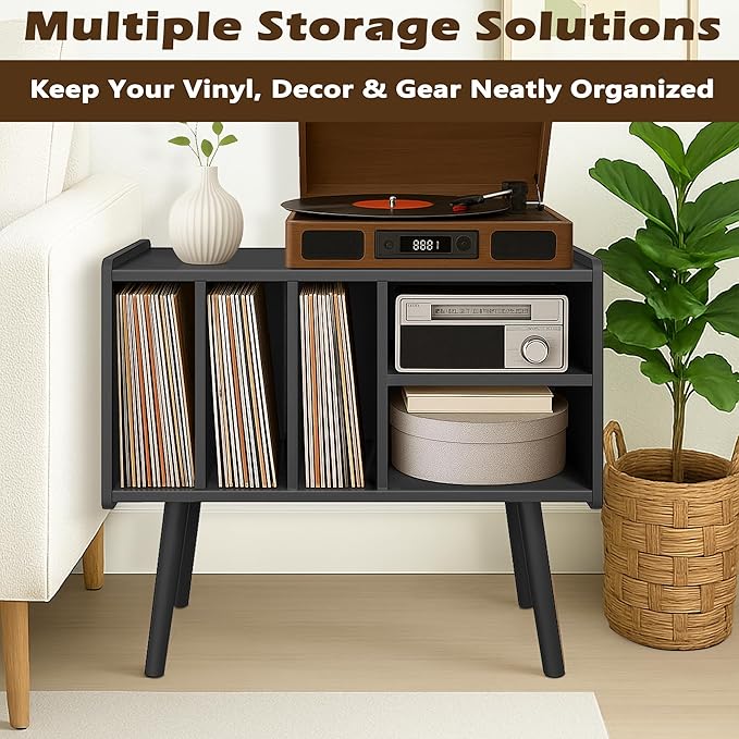 Record Player Stand with Vinyl Storage, Wooden Record Player Table with 5 - Image 6