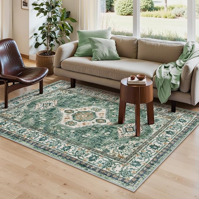 Lahome Oriental Machine Washable Rug, 3x5 Soft Green Rugs - Image 4