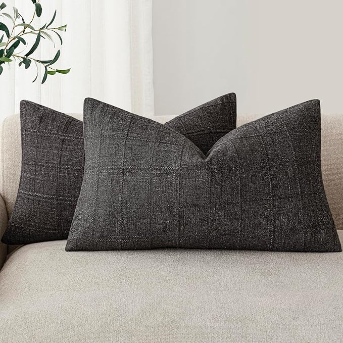 Foindtower Set of 2 Decorative Linen Check Throw Pillow Covers Neutral by Foindtower