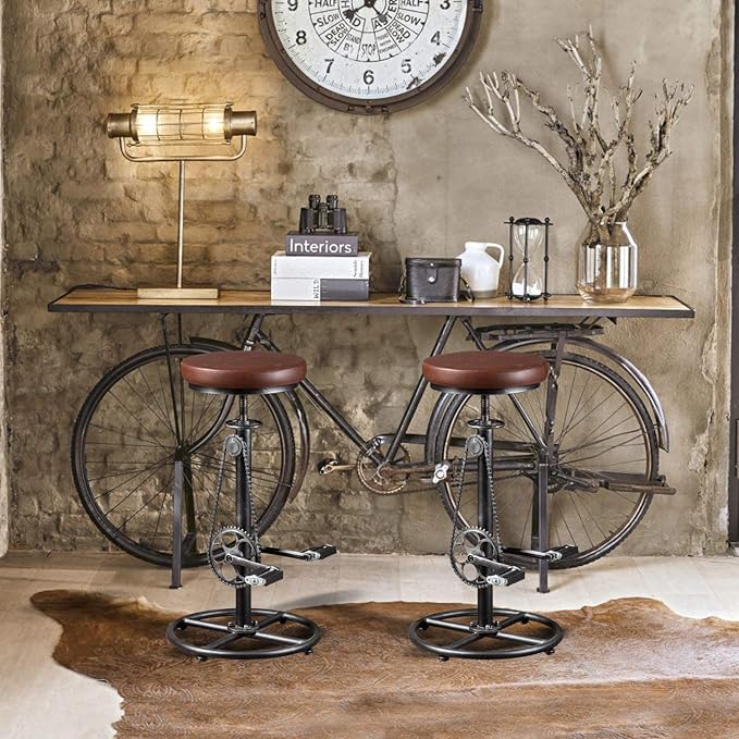 Topower Vintage DIY Bar Stool Bicycle Chain Iron Pedal Retro Industrial Height - Image 2