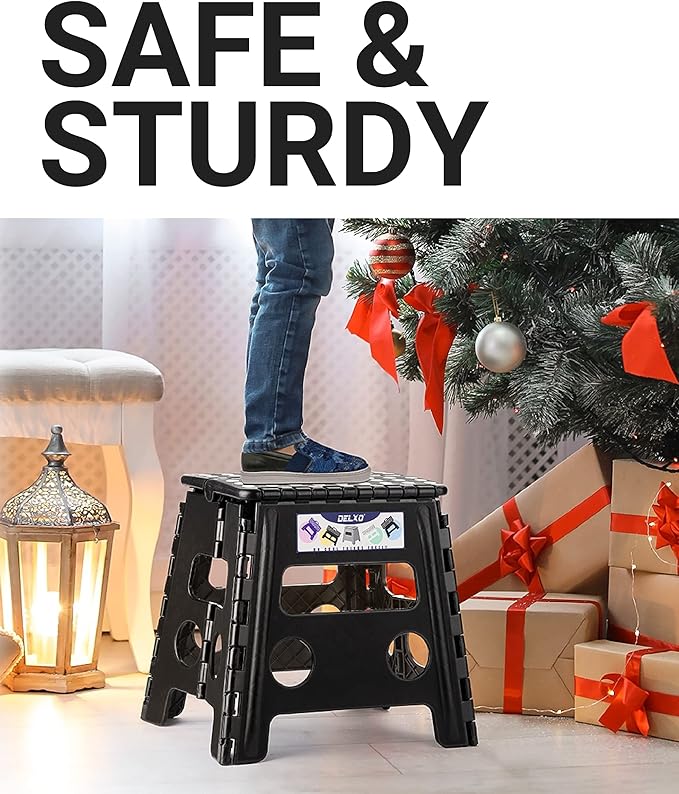 Delxo Folding Step Stool, 13 inch Non-Slip Foldable Stools Up to 300 LBS - Image 3