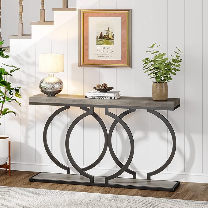 LITTLE TREE 55 inch Faux Marble Gold Console Table Modern Entryway Table Narrow - Image 5
