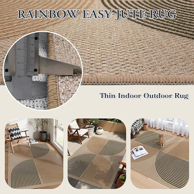 Lahome Modern Rainbow Easy Jute Office Rug, Washable Rugs 4x6 - Image 4