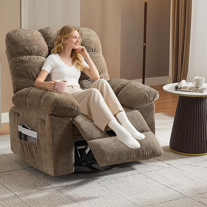 Rocking Recliner Chair with Vibration Massage & Heat, 360° Swivel Oversized - Image 2